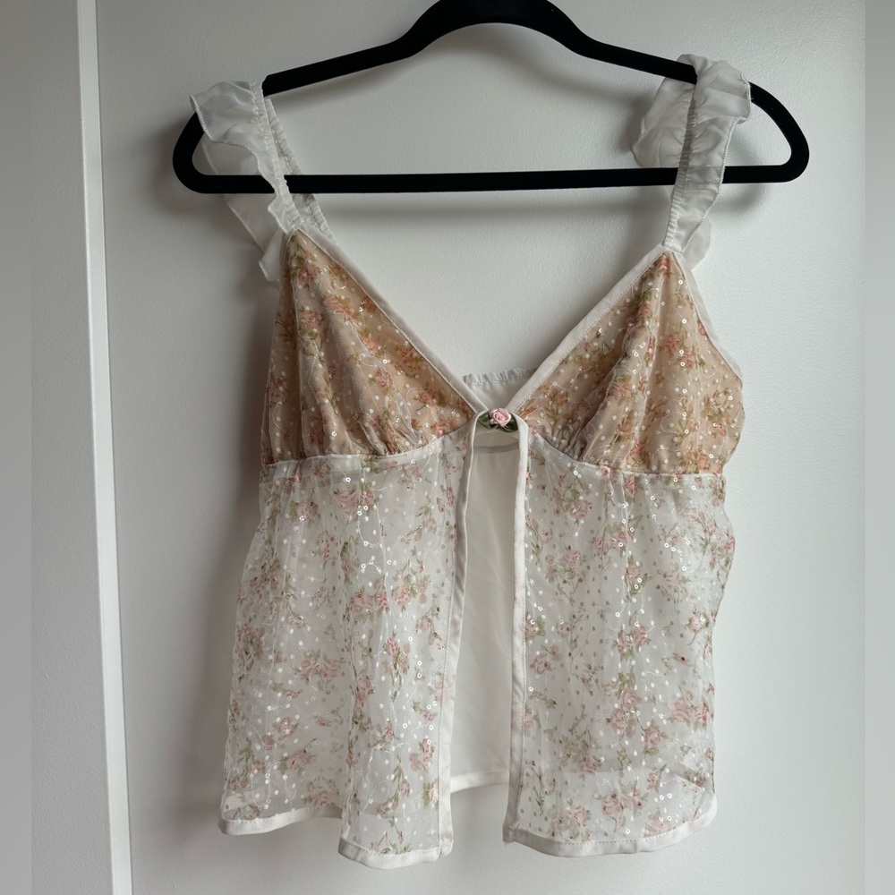 Cider Flowered White Sparkle Top